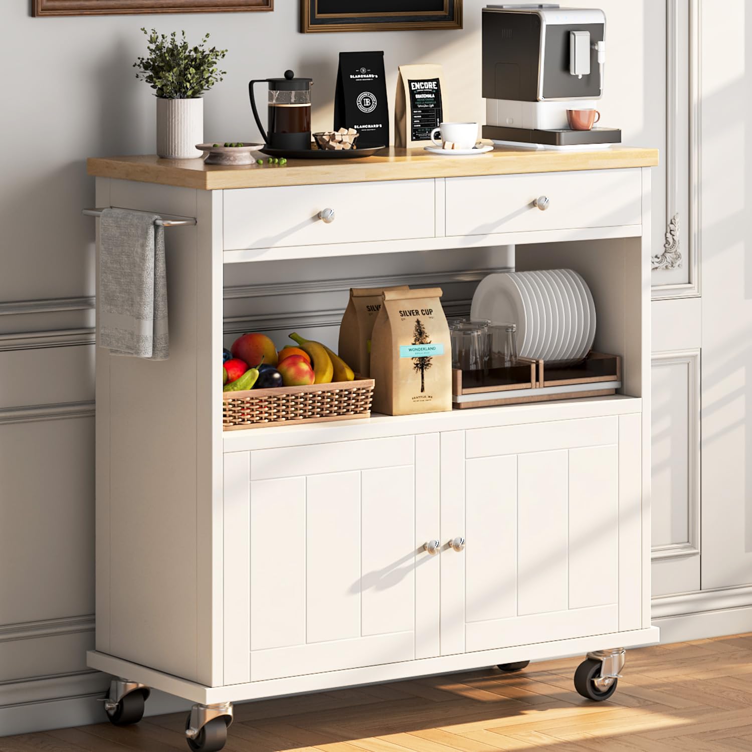 Rolling Kitchen Island with Storage Cabinet, 35.4'' Width Kitchen Cart