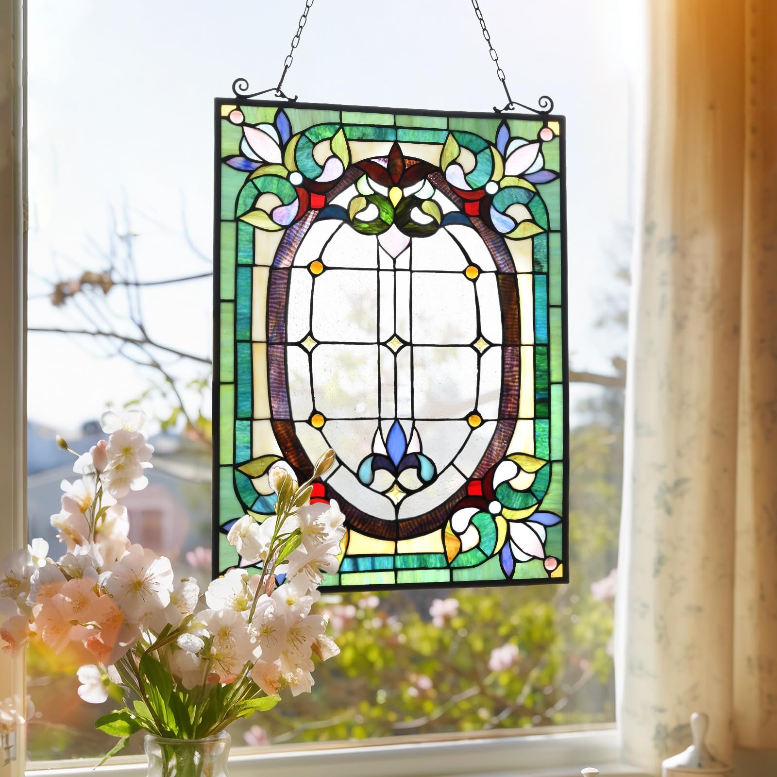 Dancing Style Stained Glass Window Hangings Panels 17" W x 22" H Fine Handicrafts