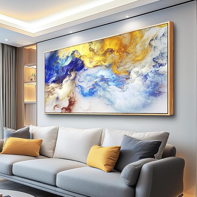 Wood Framed Canvas Wall Art - Large Abstract Ink Canvas Prints for Living Room