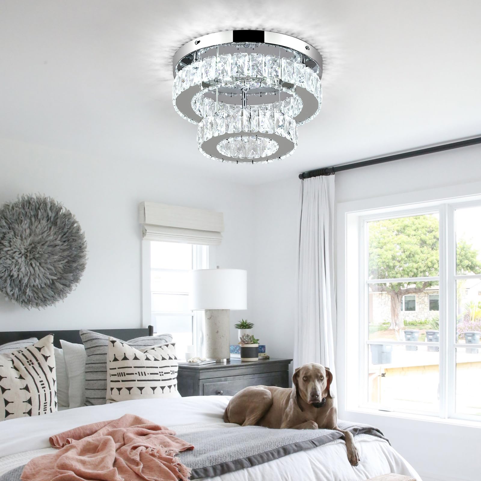 11.8 inch Dimmable Flush Mount Ceiling Light Crystals Chandelier