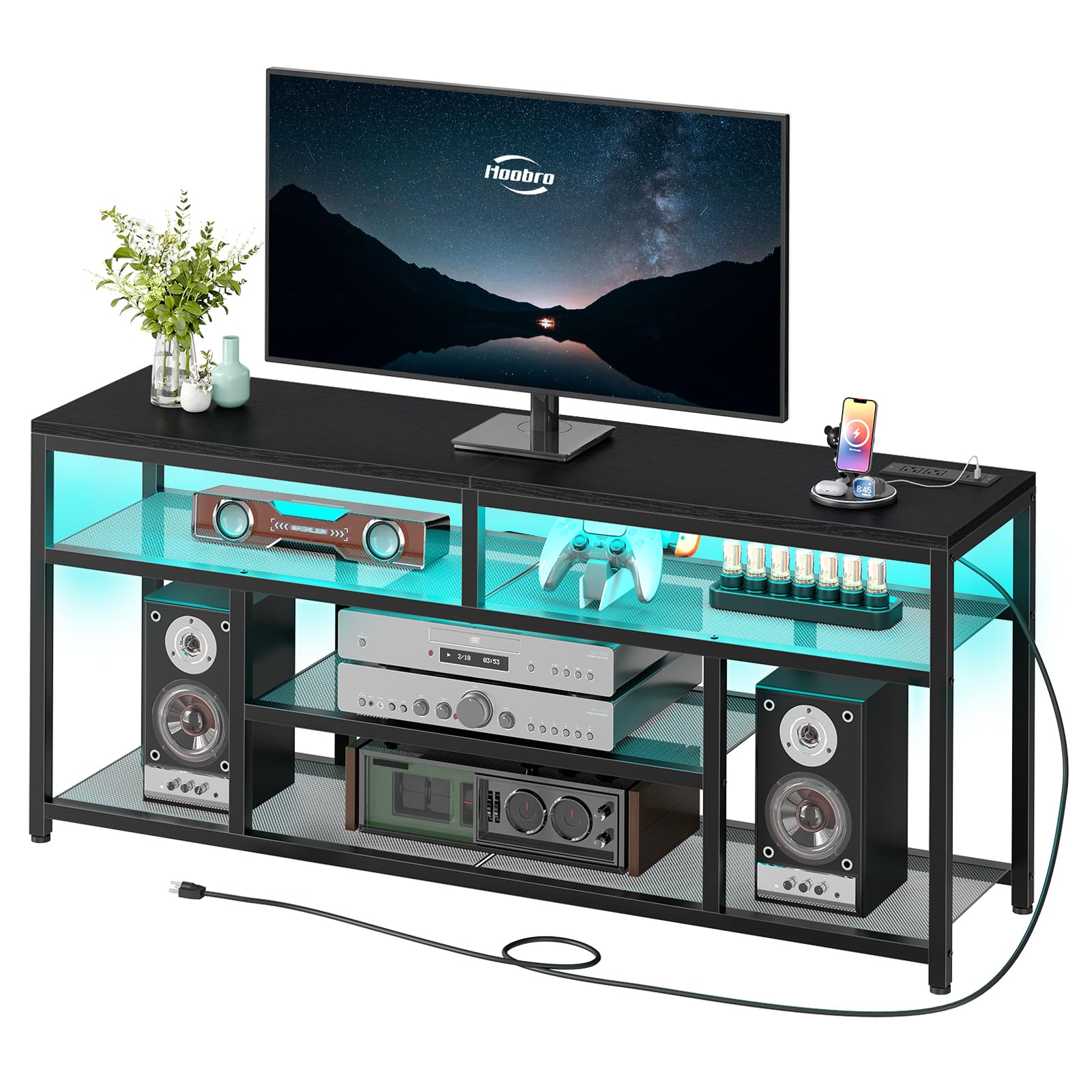 LED TV Stand with Charging Station, 4-Tier Entertainment Gaming Center,living room
