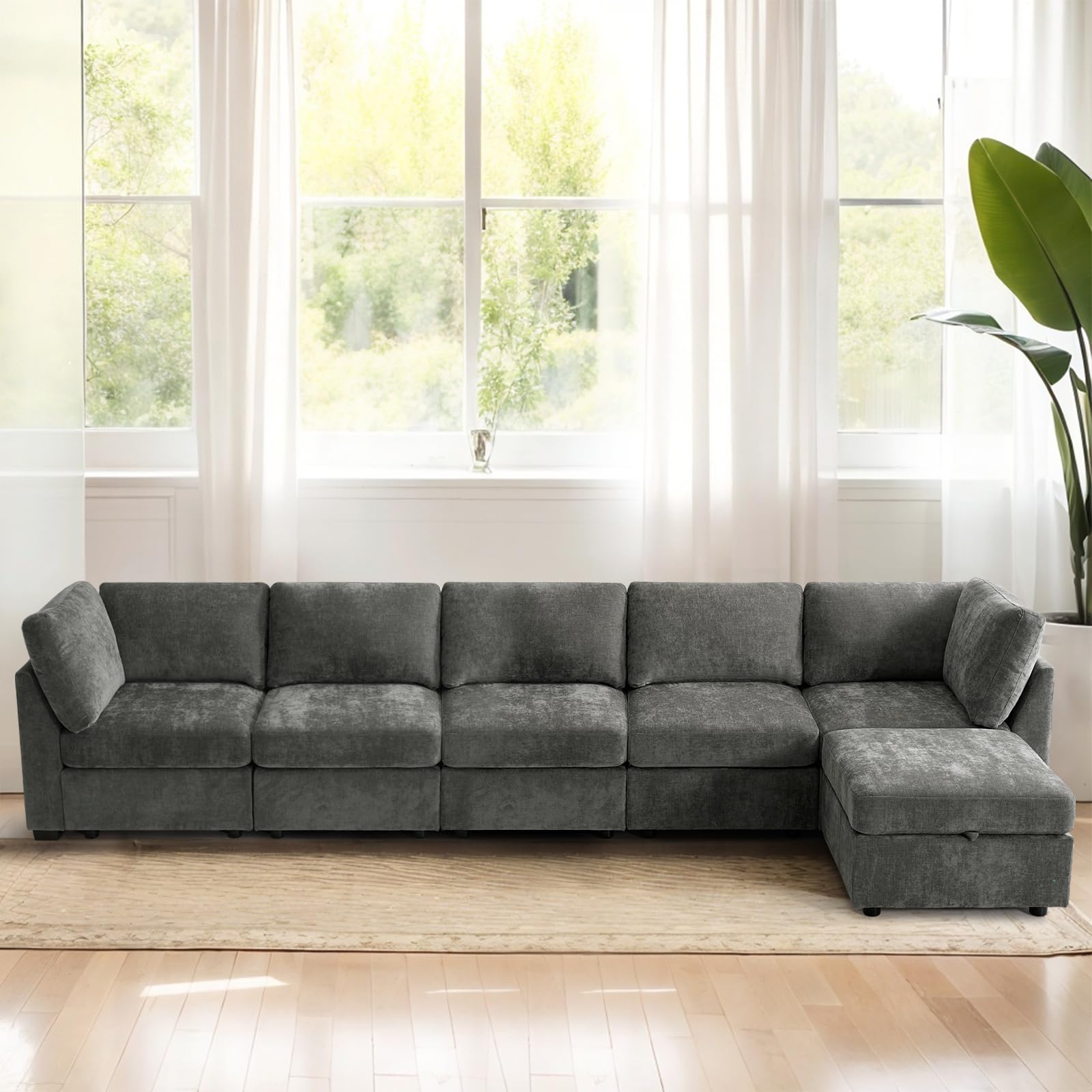 Sofa Couch Set with Storage Ottoman for Living Room
