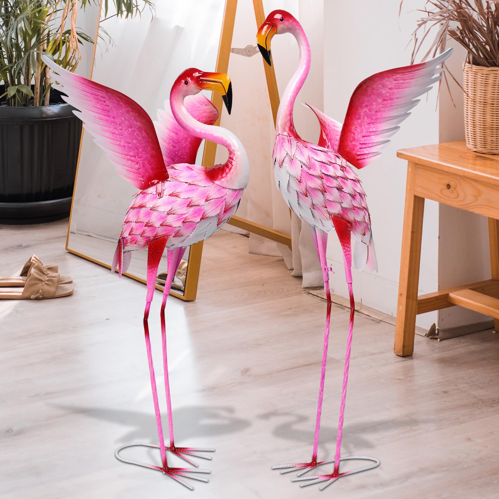 Pink Flamingo Statue-Garden Statues for Outside - 2 Pack Flamingos Sculptures Statue