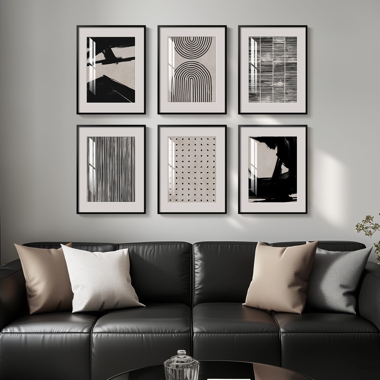 Framed Black and White Abstract Wall Art, 6 Pieces Modern Prints Paintings Artwork