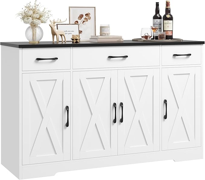 Buffet Cabinet with Drawers, 55" Large Sideboard Buffet Storage Cabinet