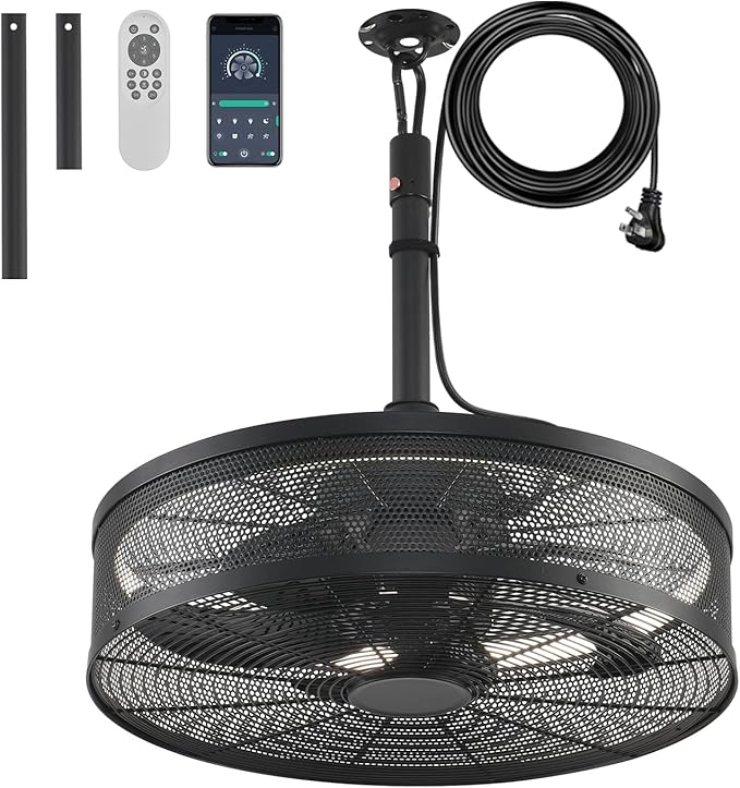 Garage Ceiling Fans with Lights and Remote,Gazebo Fans Outdoor Hanging