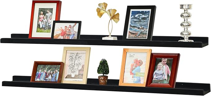 Long Floating Shelves with Lip 36 Inches Set of 2,Wood Picture Legde Shelf for Wall,Photo