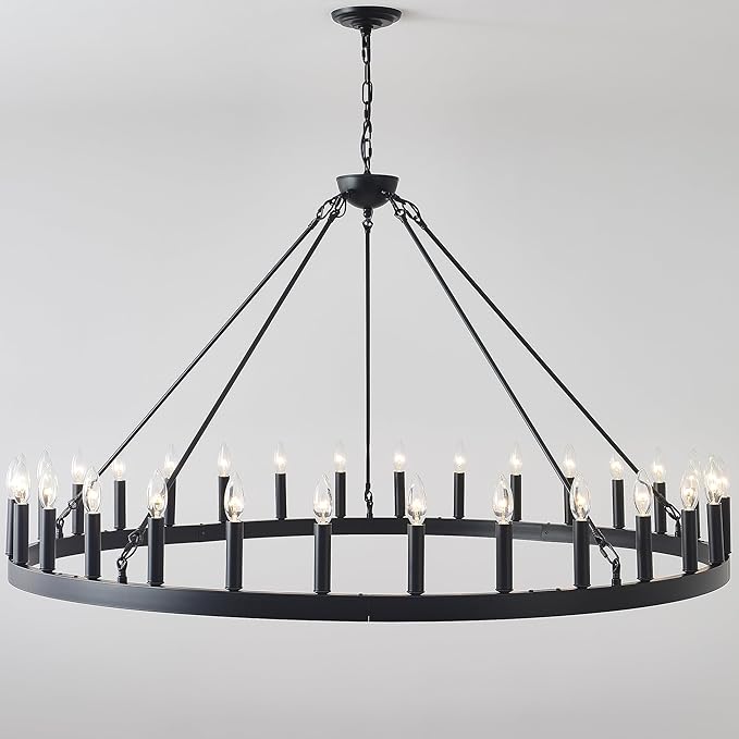 64 Inch Black Extra Large Wagon Wheel Chandelier