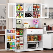 Kitchen Pantry Storage Cabinet,White Wood Tall Food Pantry Cabinet with Swing Out Doors