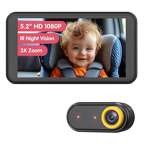 BM2A Baby Car Camera, Night Vision & 5.2" 1080P Display for Rear-Facing Car Seats