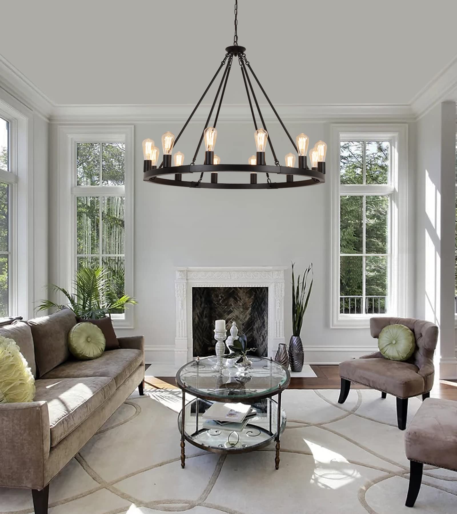 Large Farmhouse Wagon Wheel Chandelier