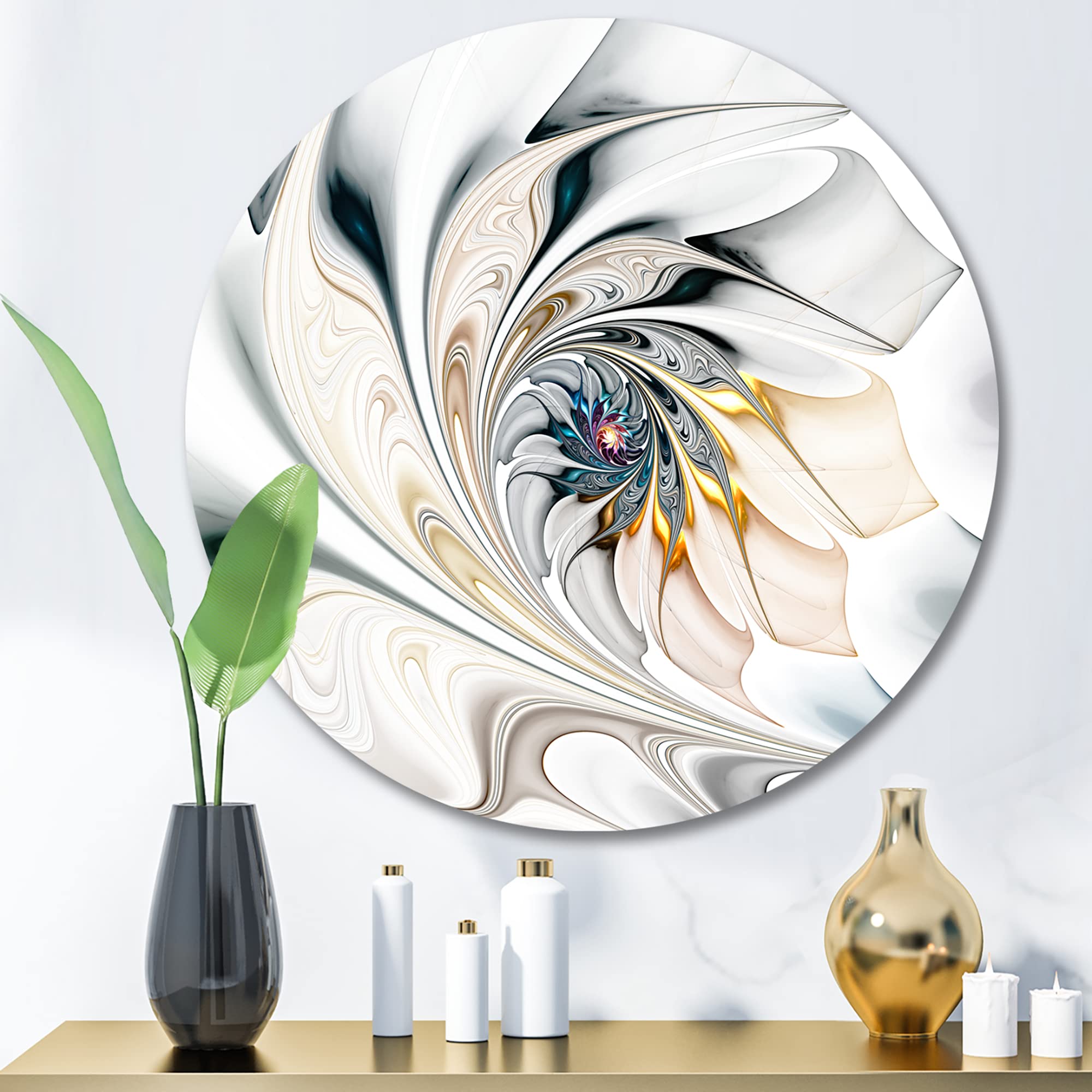 MT10276 C11 White Stained Glass Floral Art Floral Disc, 11" x 11", White