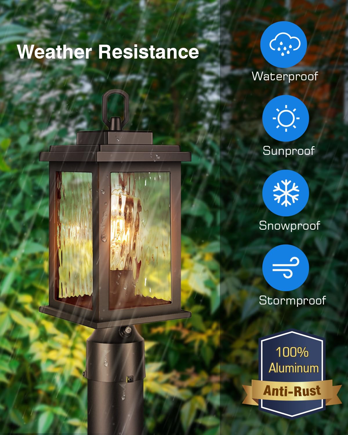 VIANIS Oil Rubbed Bronze Outdoor Post Lights 2 Pack, Dusk to Dawn Light Posts for Outside with Pier Mount Base, 100% Aluminum Body with Tempered Ripple Glass, ORB Column Mount Light(Hardwired 120V)
