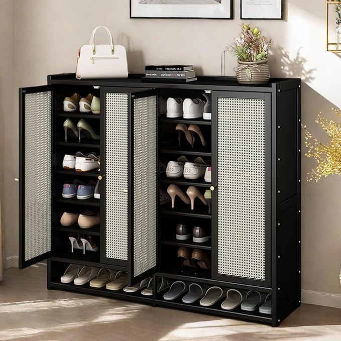 Shoe Cabinet with Doors, 8-Tiers Shoe Storage Cabinet for Entryway