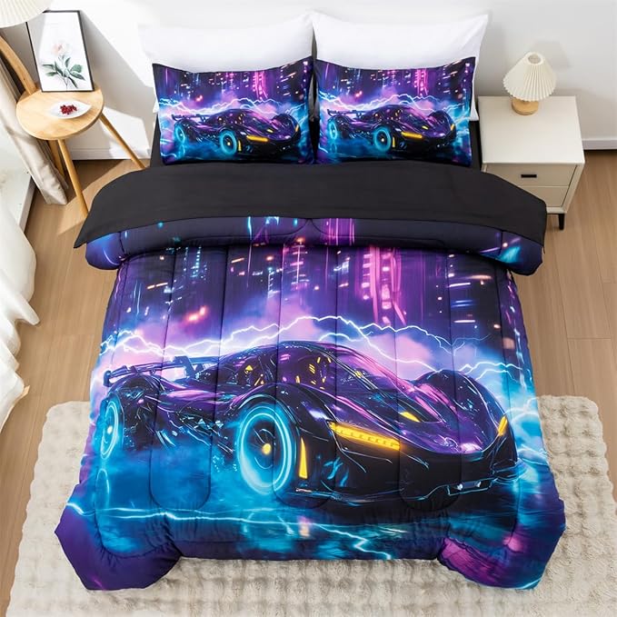 Sport Race Car Comforter Set Full 5 Pieces Bed in a Bag for Boys Girls Kids
