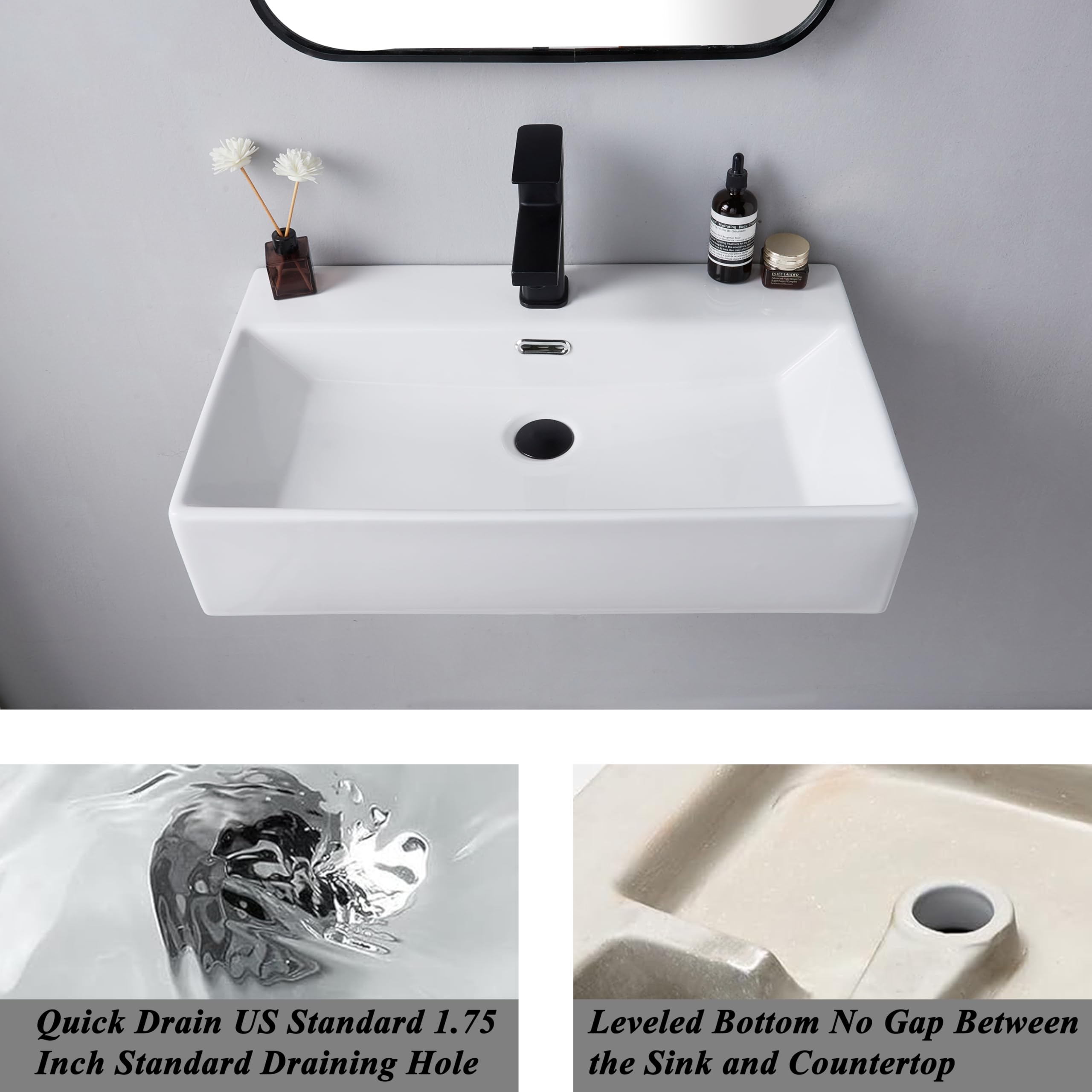 24"x14" Wall Mount Sink,Small Wall Mounted Bathroom Sink Contemporary Porcelain