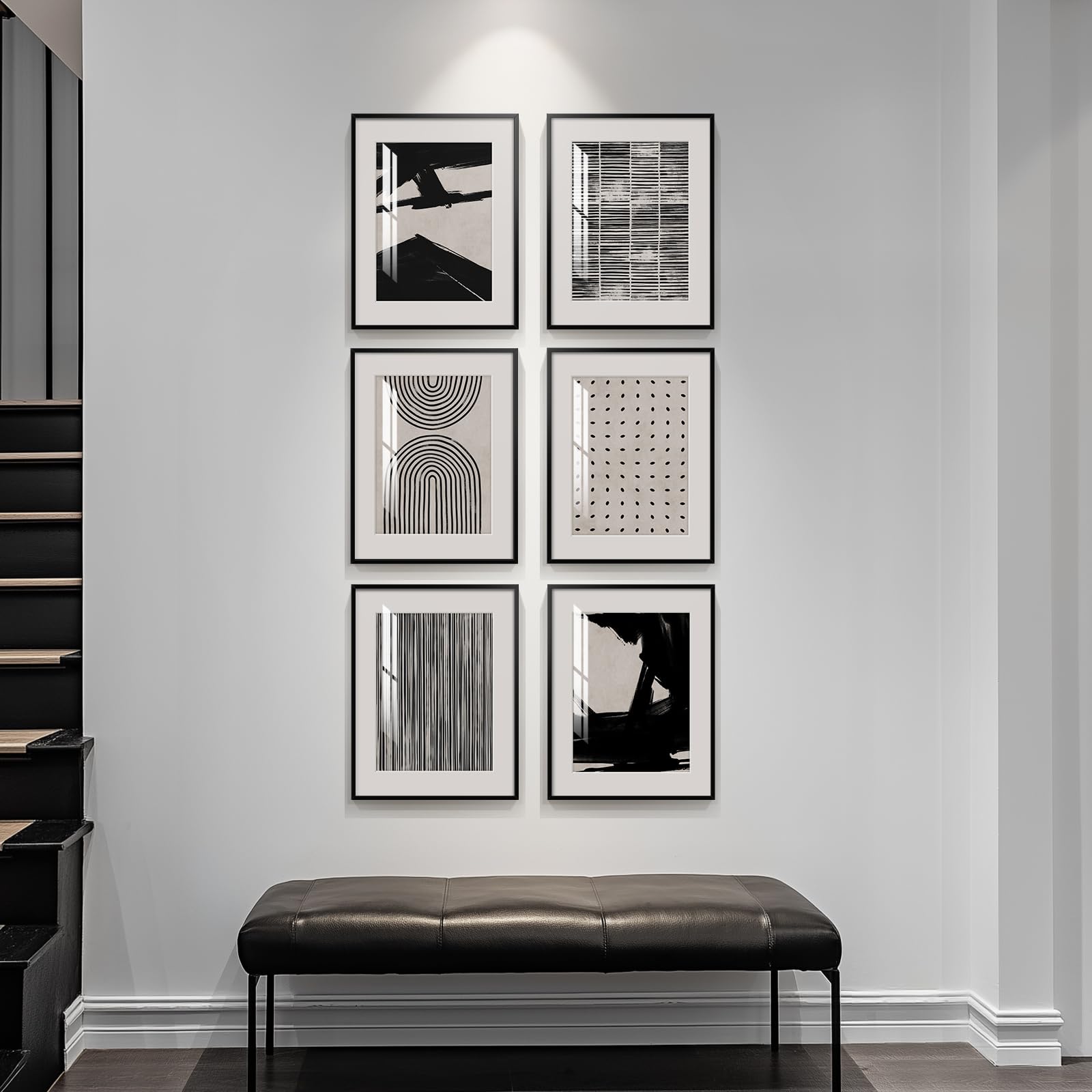 Framed Black and White Abstract Wall Art, 6 Pieces Modern Prints Paintings Artwork