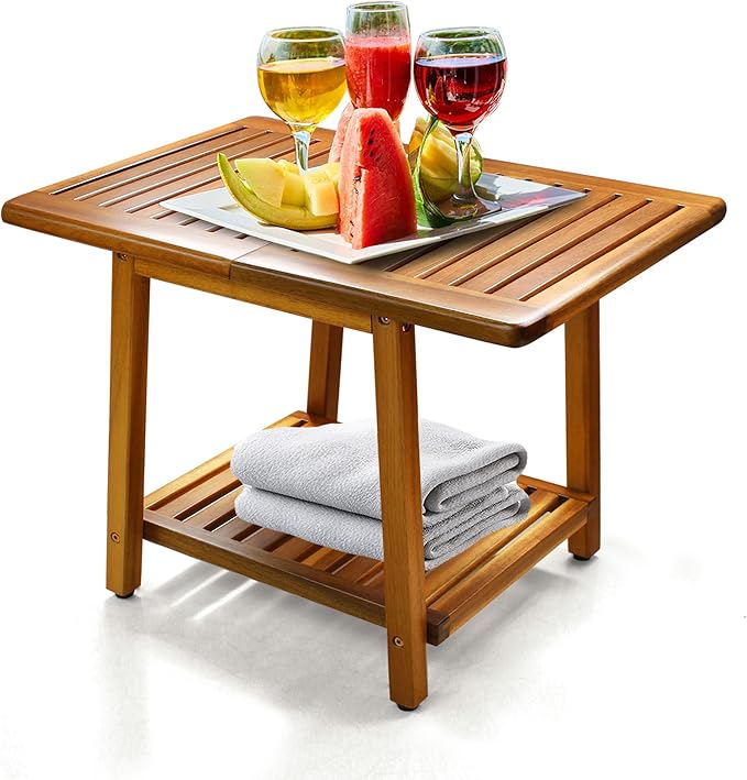 Acacia 24 Inches Outdoor Side Table, 2-Tier Sturdy Patio, End Table