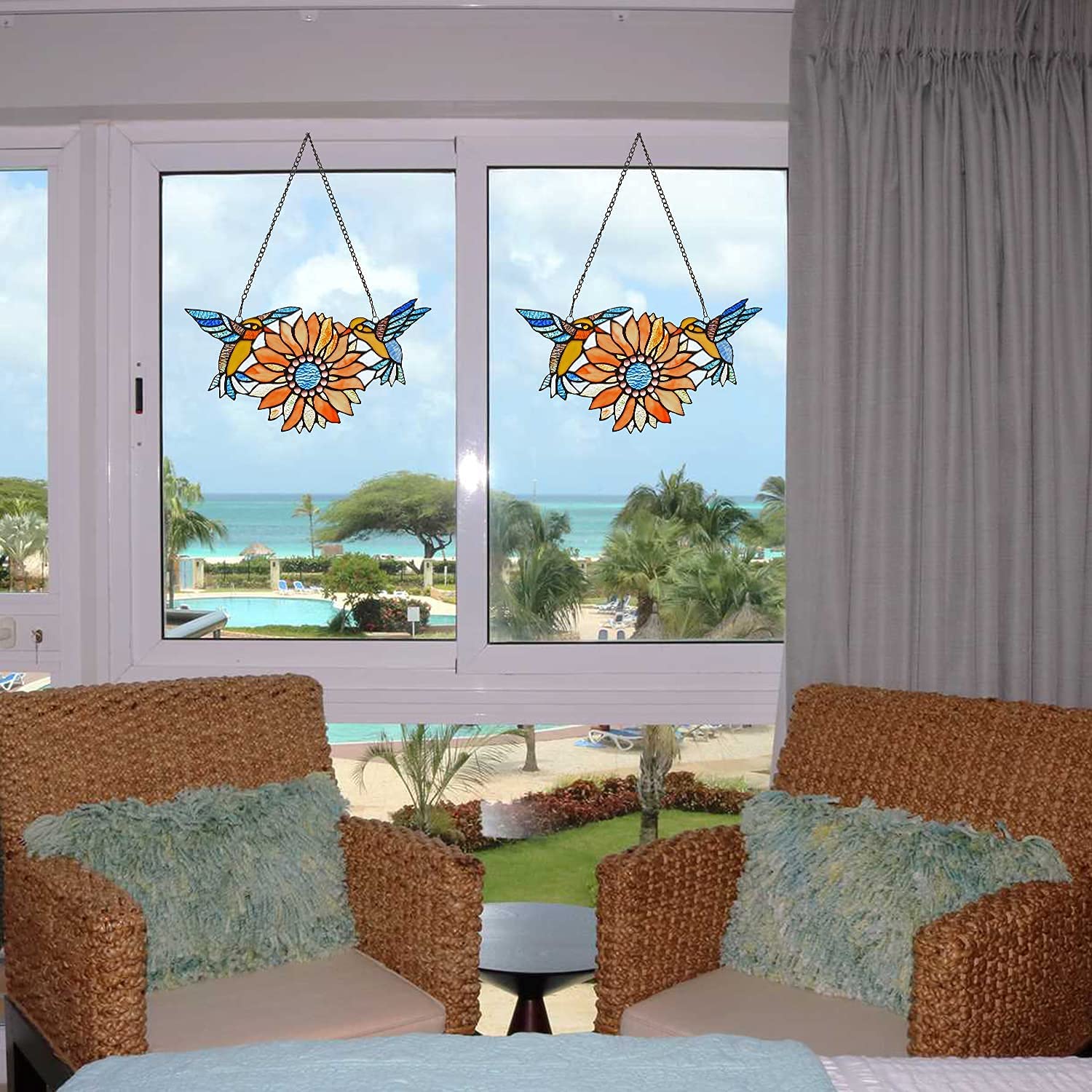 Stained Glass Window Hangings Sunflower Birds Window Panels Suncatchers