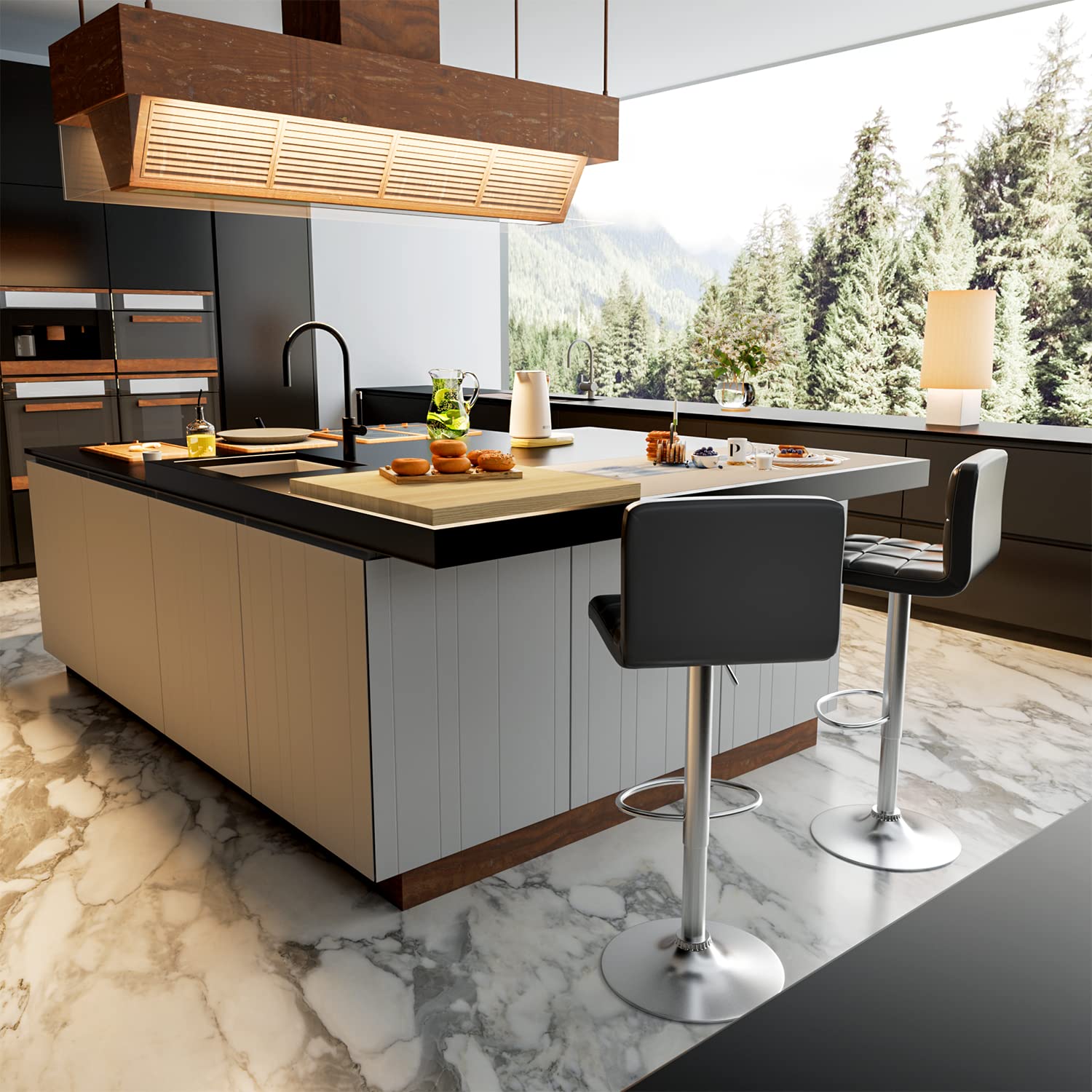 Bar Stools Modern PU Leather Adjustable Swivel Barstools