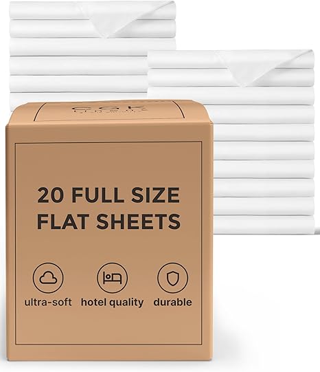 Bulk Case Pack of 20 Flat Sheets - 20 Flat Twin Sized Sheets