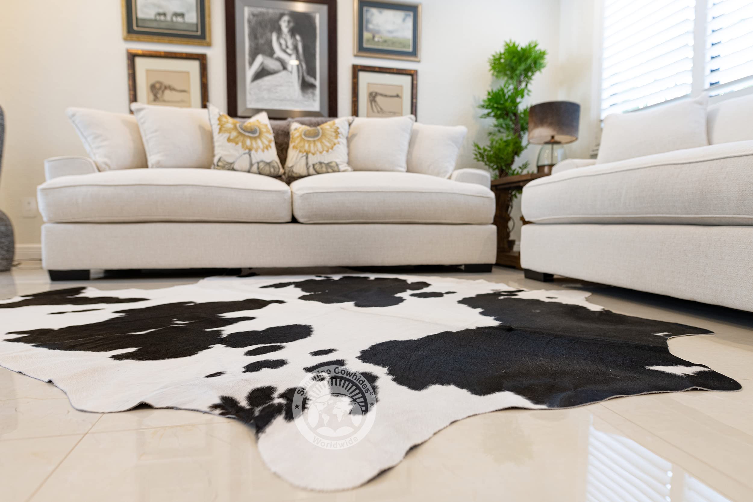 100% Genuine Black and White Cowhide Rug - Modern Style Animal Skin