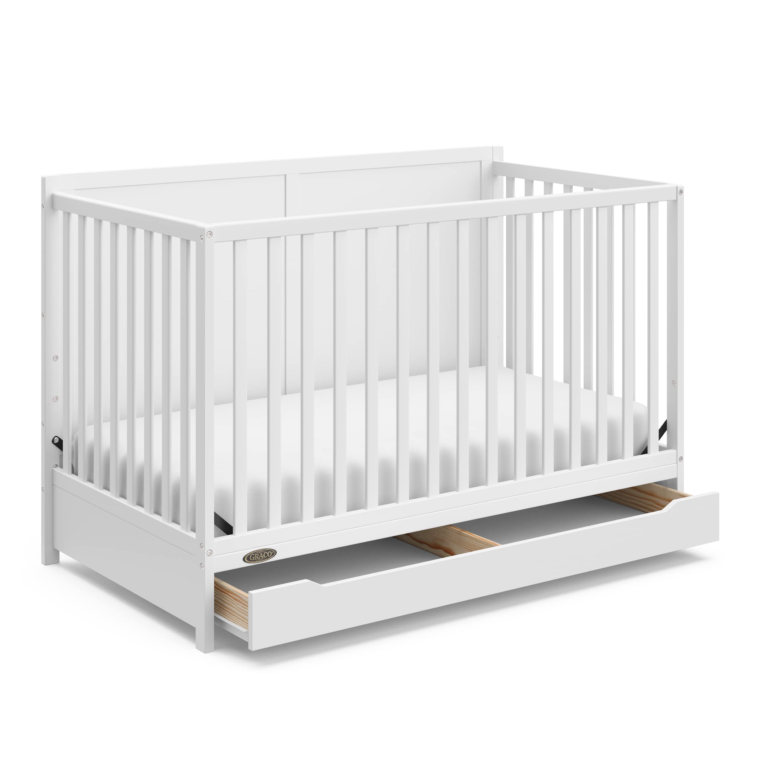 5-in-1 Convertible Crib with Drawer (White) – GREENGUARD Gold Certified