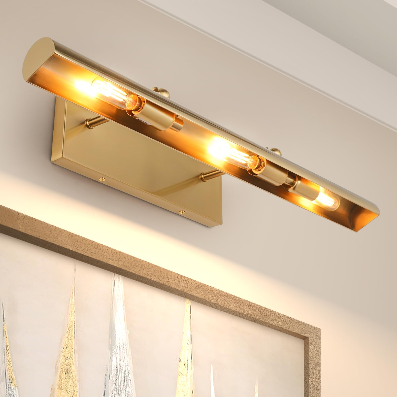 Lights for Wall Hardwired, 24" Gold Wall Lights for Pictures,3-Light 2700k,Non-Dimmable