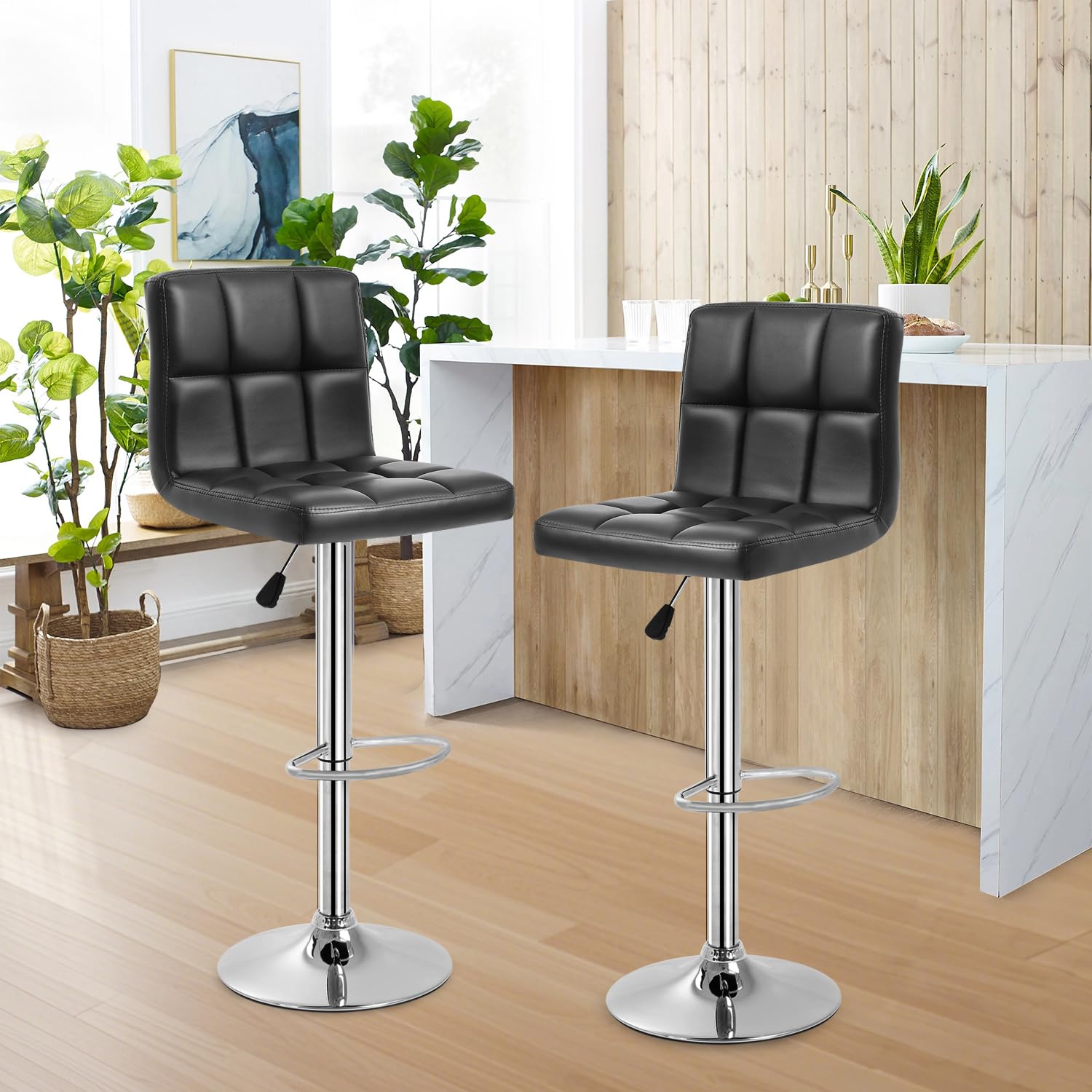 Counter Height Swivel Bar Stools PU Leather Padded with Back,Set of 2