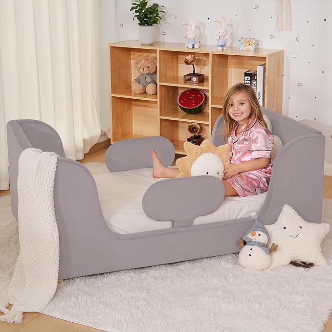 Whole Soft Padded Toddlers Floor Bed Frame, Kids Beds with Extra Safety Broad