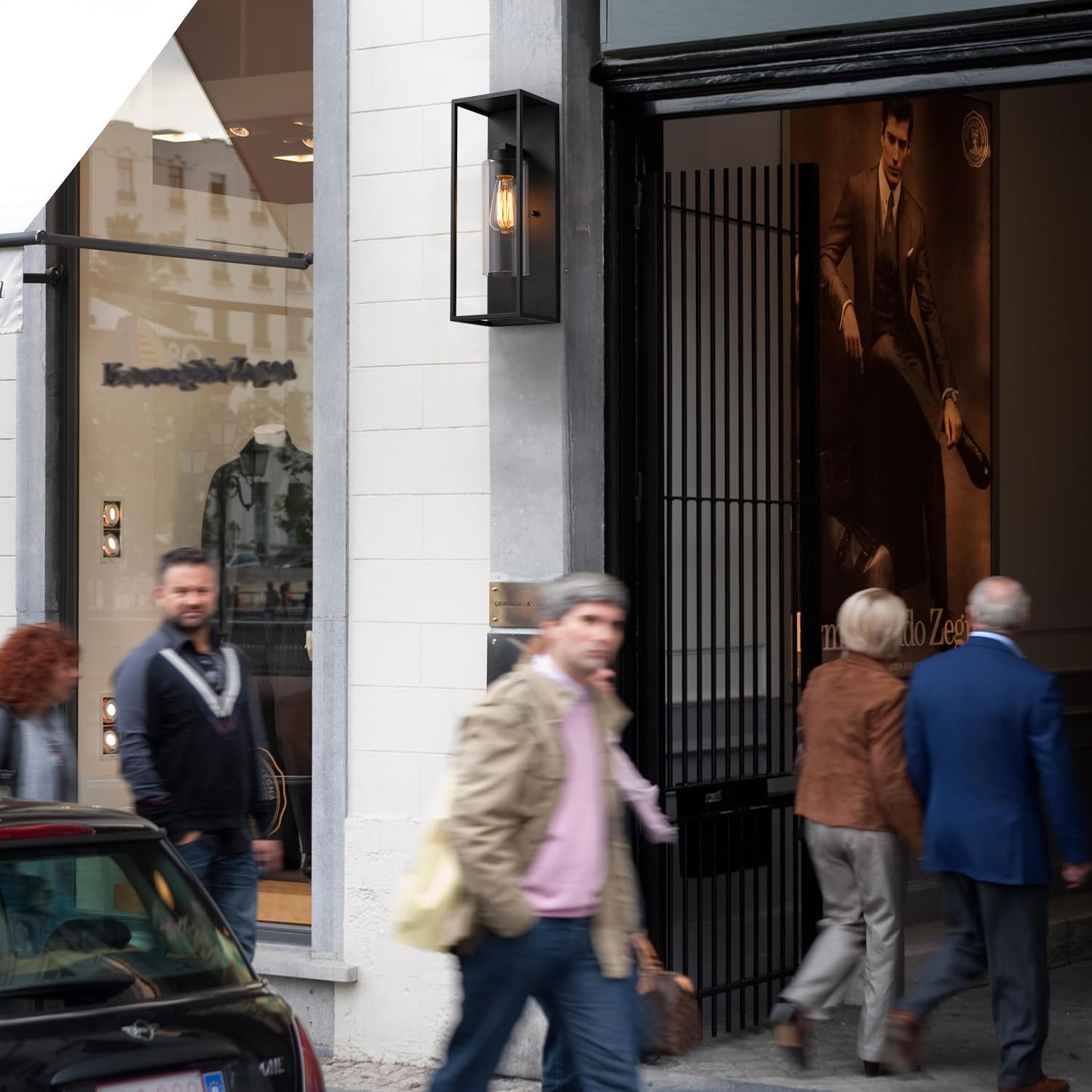 Outdoor Wall Sconce 1 Light in Cylinder Glass Shade and Matte Black Rectangular