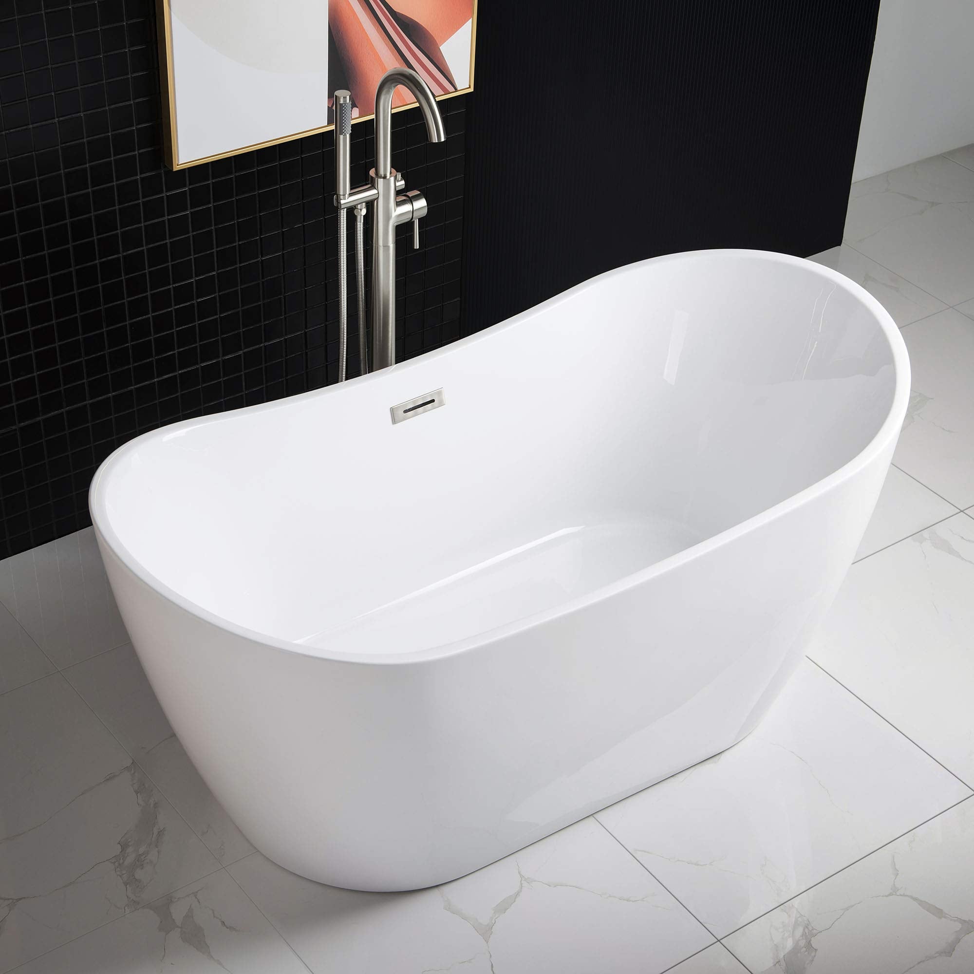 59" Acrylic Freestanding Bathtub Contemporary Soaking Tub