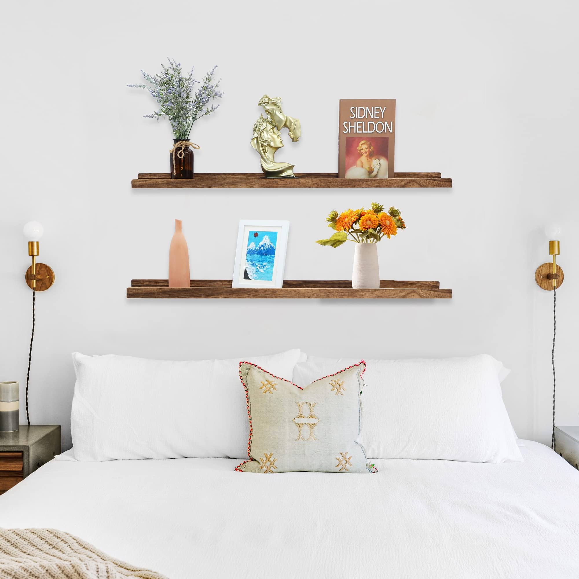 Long Floating Shelves with Lip 36 Inches Set of 2,Wood Picture Legde Shelf for Wall,Photo