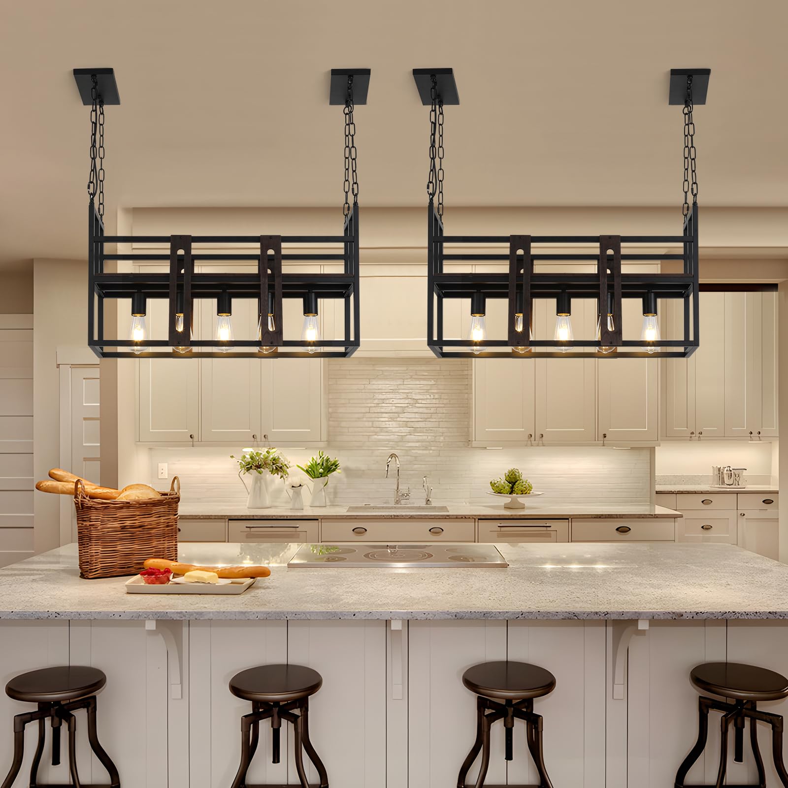 Farmhouse Light Fixture Black Kitchen Island Lighting,5 Light
