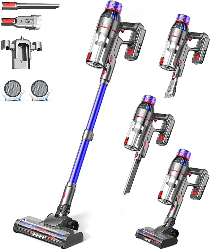 Stick Vacuum Cleaner - 550W Powerful Cordless Vacuum with HEPA Filter