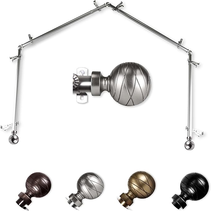 Ferero 13/16" 4-Sided Bay Window Curtain Rod 28-48 inch (each side) - Black