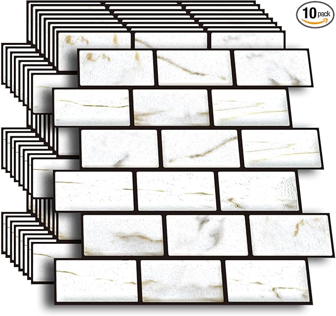 10-Sheet Tiles Peel and Stick Backsplash, 11.8in x 11.8in,White Subway 3D Wall Panels
