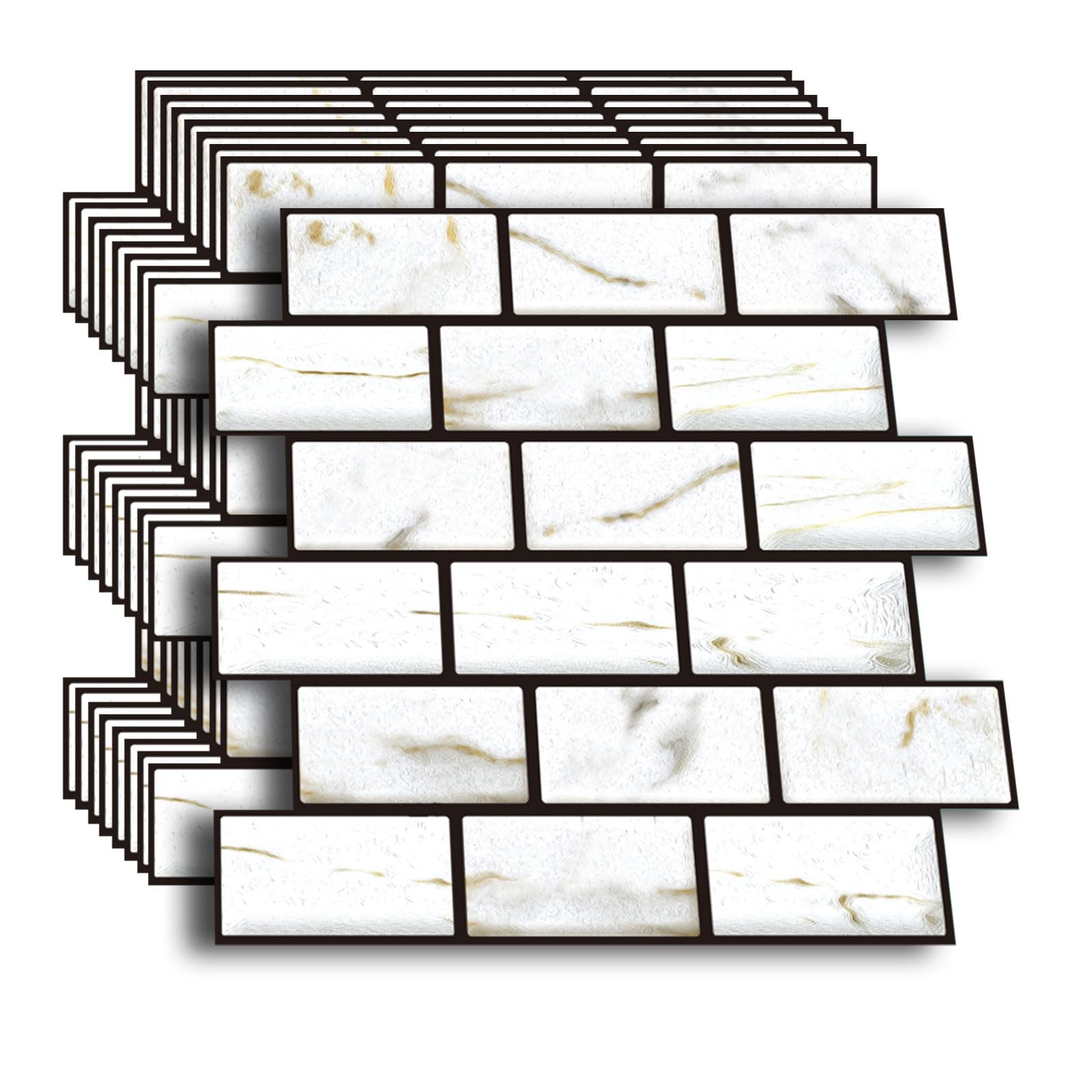 10-Sheet Tiles Peel and Stick Backsplash, 11.8in x 11.8in,White Subway 3D Wall Panels