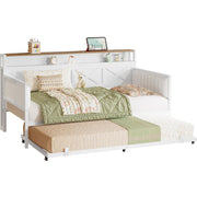 Daybed with Trundle, Sturdy Metal Twin Bed Frame with X-Shaped Frame