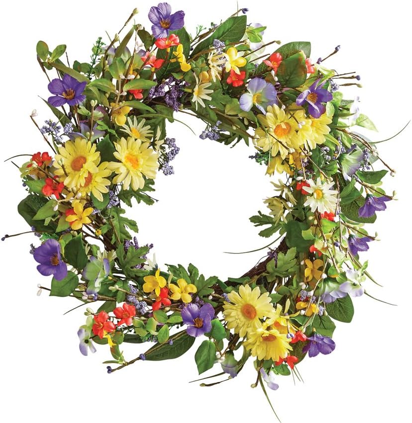 Wild Daisy Floral Twig Door Wreath, 19 1/2" Diameter - Home Décor for Any Room
