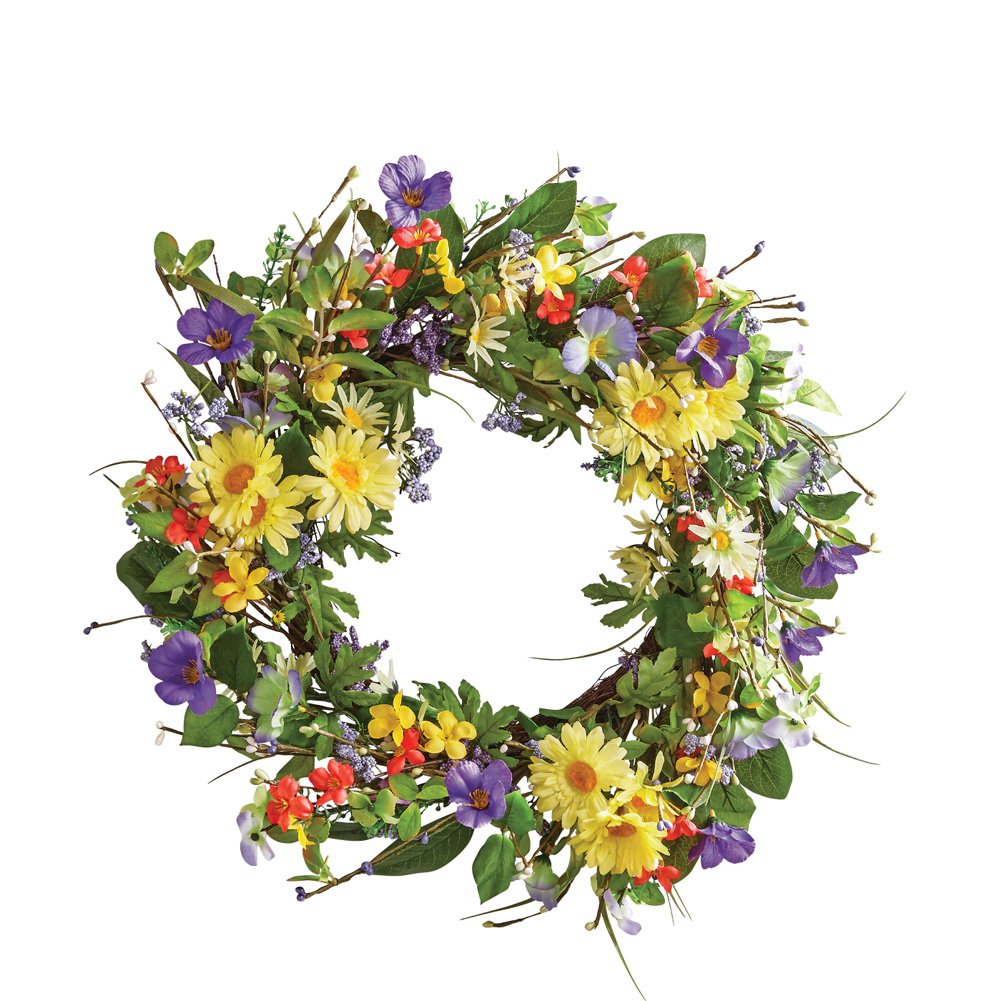 Wild Daisy Floral Twig Door Wreath, 19 1/2" Diameter - Home Décor for Any Room