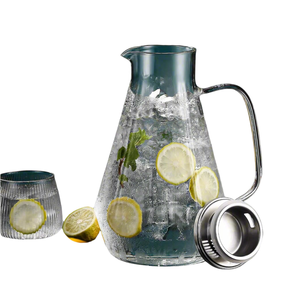 Stainless Steel Large Glass Iced Tea Pitcher, 112oz Thickened Borosilicate Glass