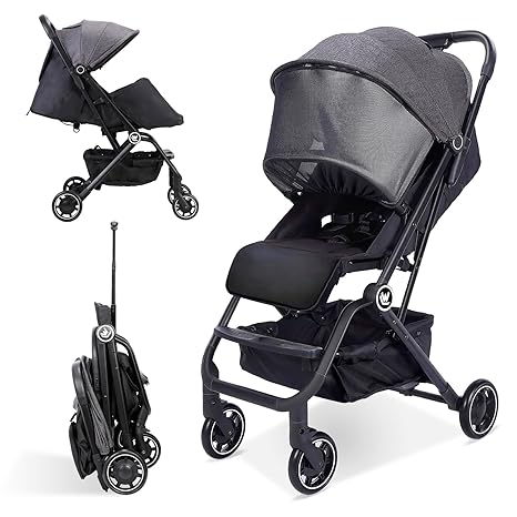 Baby Stroller, Compact Travel Stroller with Sleep Shade, Oversize Basket