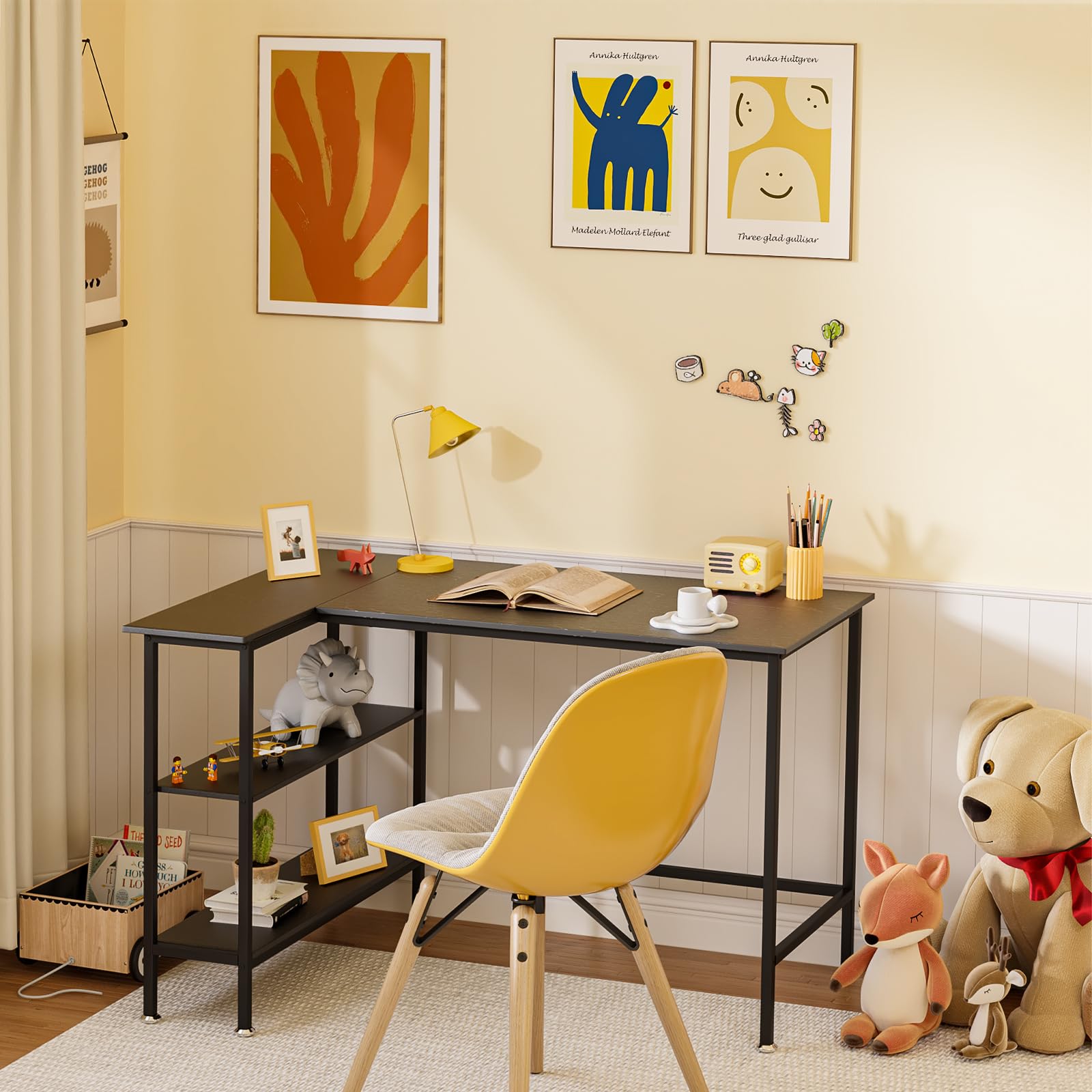 43" L Shaped Office Desk with Reversible Storage Shelves