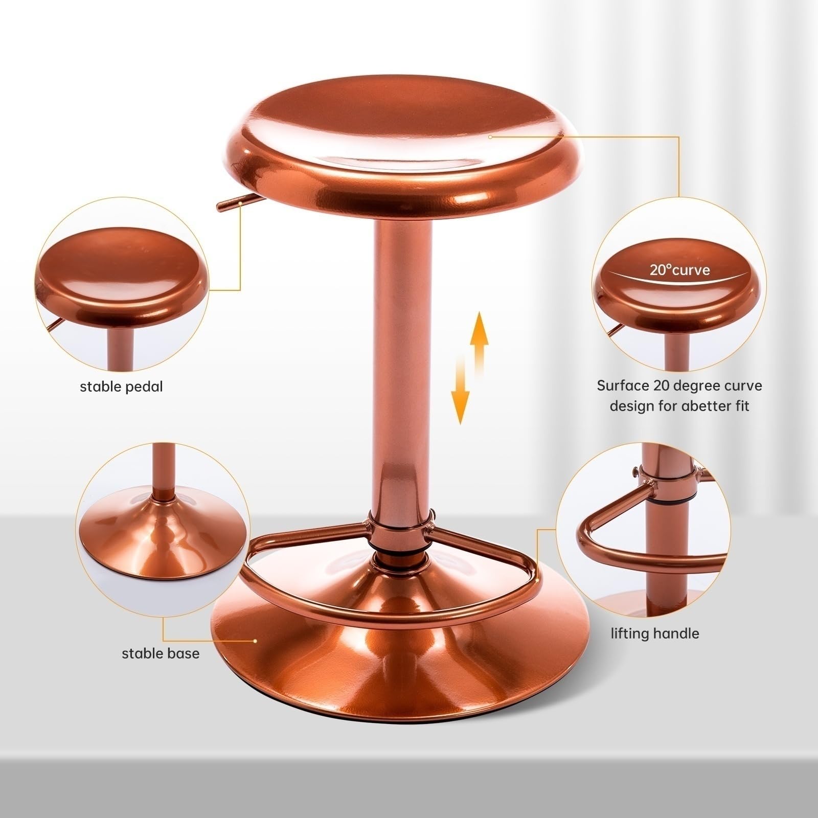 360° Rotating Rose Gold Metal Bar Stool set of 2 – Adjustable and Versatile