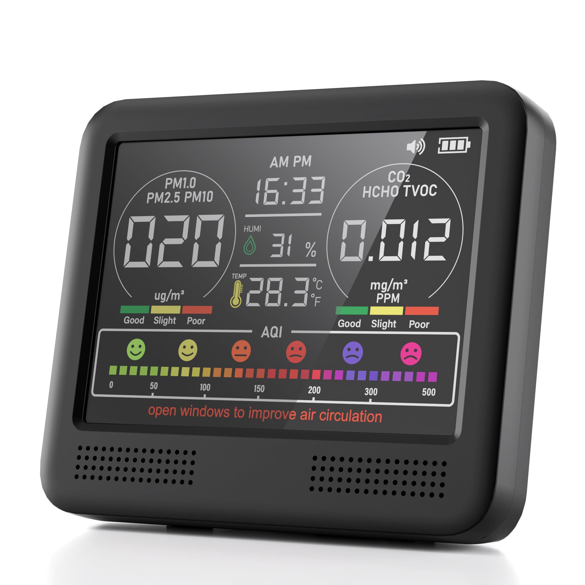 16-in-1 Air Quality Monitor Indoor with 7AQI Beep Alarm, CO2 Monitor, Air Quality Detector