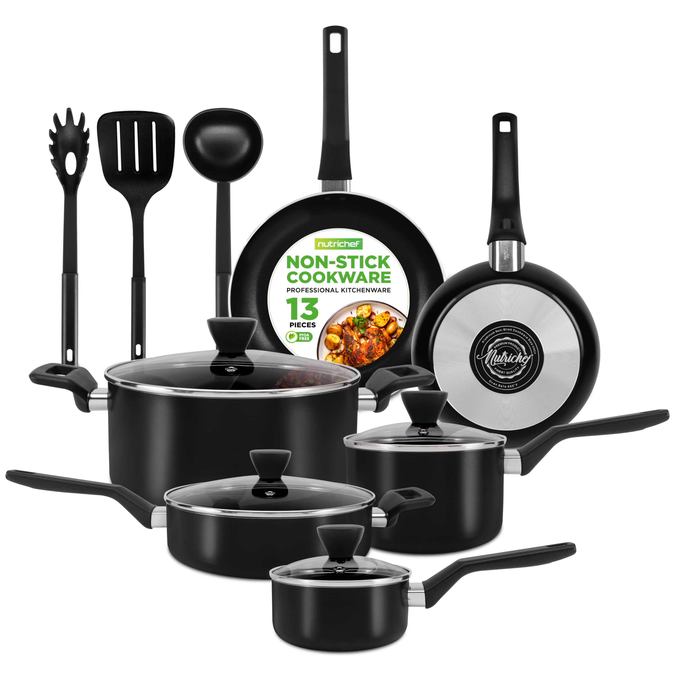 13-Piece Nonstick Cookware - Heat Resistant Kitchen Ware Set w/Saucepan, Frying Pans