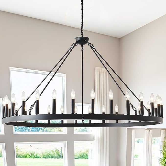 Black Wagon Wheel Chandelier 32 inch,12-Light Farmhouse Wagon