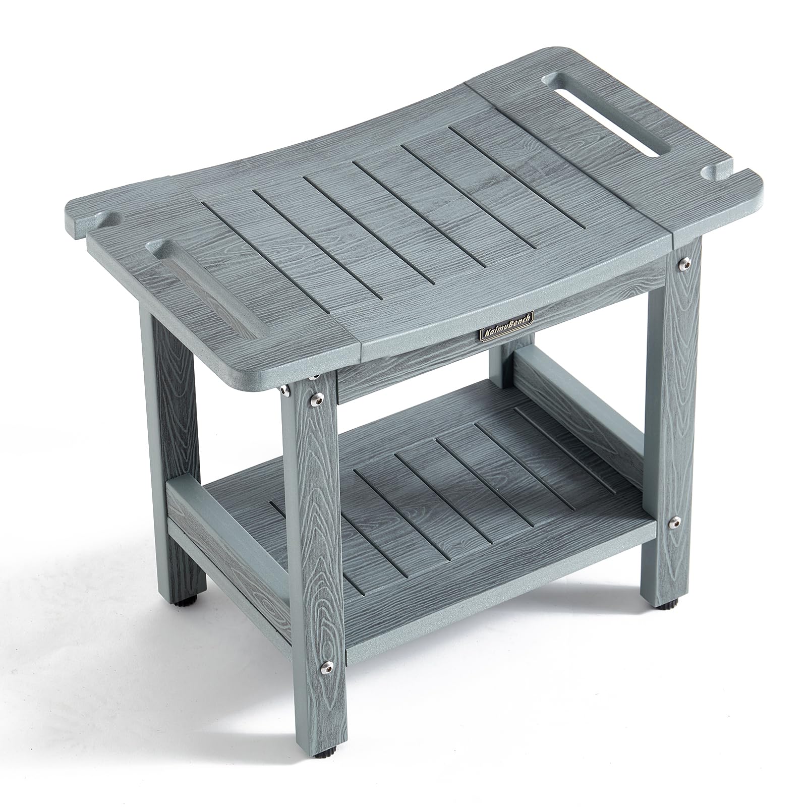 HDPS Shower Bench for Inside Shower, Gray Waterproof Shower Stool for Shaving Legs, Poly Lumber Shower Chair Seat with Handles & Shower Head Holder, Bathroom Shower Foot Rest Stool with Storage Shelf