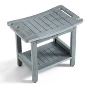 HDPS Shower Bench for Inside Shower, Gray Waterproof Shower Stool for Shaving Legs, Poly Lumber Shower Chair Seat with Handles & Shower Head Holder, Bathroom Shower Foot Rest Stool with Storage Shelf